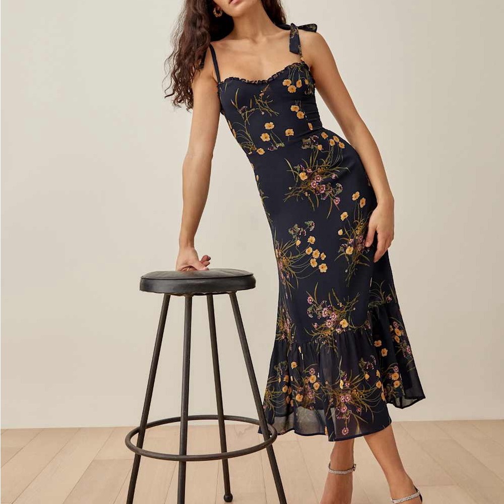 Reformation Navy Floral Dress